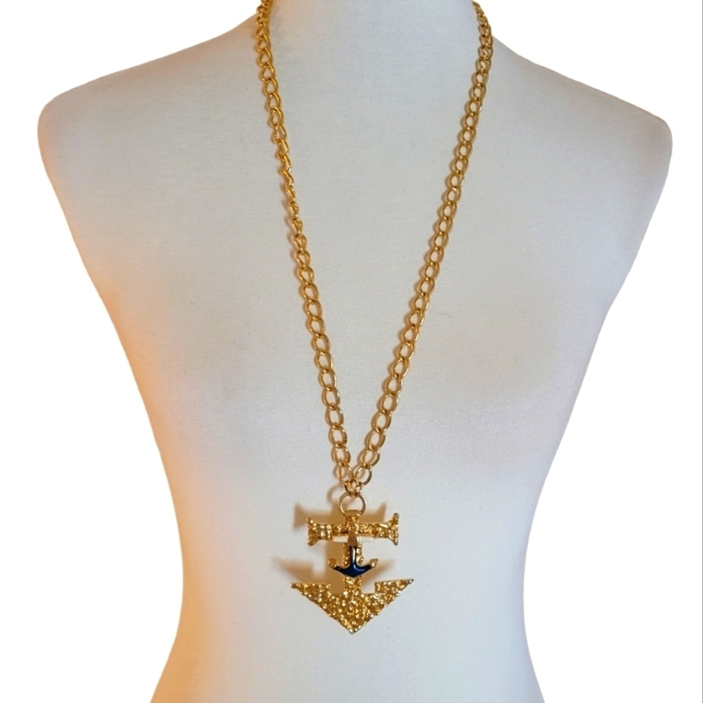 Vintage - Gold and‎ Enamel Anchor Statement Necklace